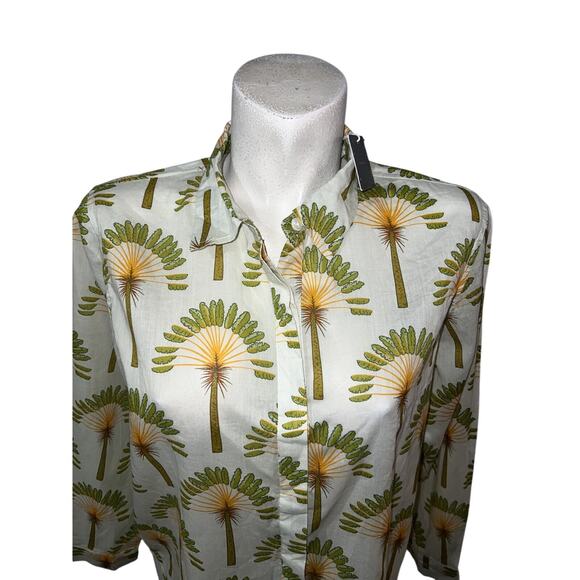 New Haute Hippie Top Women's Size M Green Orange Print Collared Button LS Shirt - Picture 2 of 6